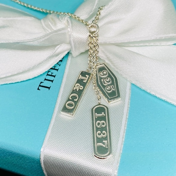 Tiffany & Co.1837 Triple Bar Elements Necklace 925 silver 16"  w/ box NICE - Picture 9 of 9